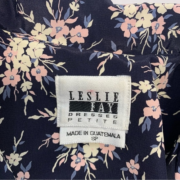 Leslie Fay Midi Dress 8P Blue Floral  Pearl Button Front Cottagecore Office - Picture 8 of 9